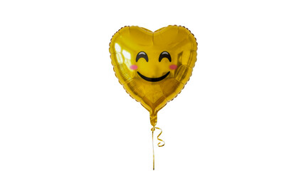 Shiny gold heart balloon with a happy smiling face emoji expression isolated on transparent background © Designer