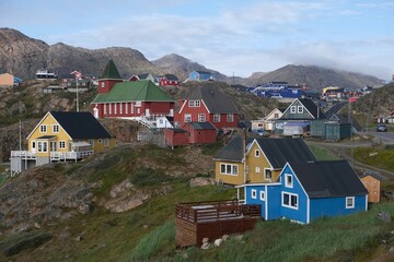 Colorful buildings in the small Inuit town of Sisimiut, Greenland, Denmark. © Iwona