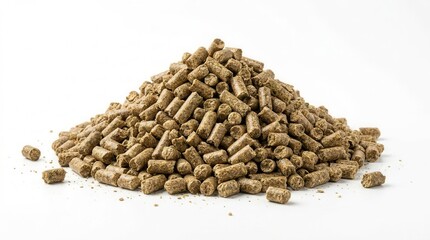 Obraz premium Animal feed pellets piled high against a clean white background