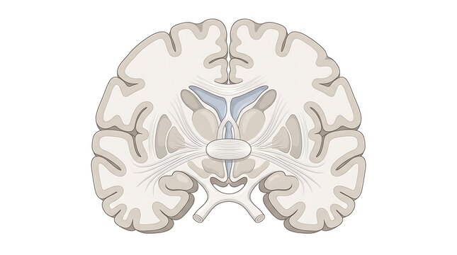 Coronal cross section medical illustration of human brain showing anterior commissure anatomy