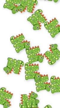 Cartoon Dinosaur Letter M Objects Falling on White Background