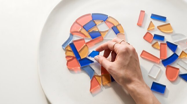 Translucent Acrylic Tiles Forming an Abstract Human Profile Symbolizing Personal Identity and Life Experiences