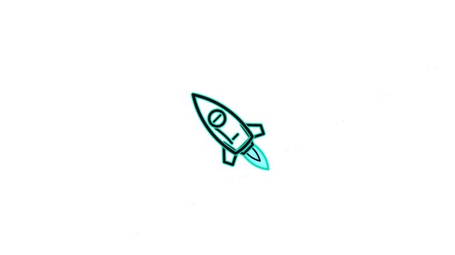 Animated hand drawn rocket icon launching on white background. Loopable sketch style space rocket ship animation. Technology and startup concept.