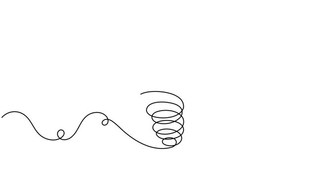 Modern storm with tornado icon sign continuous one line drawing on white background minimalist single art powerful cyclone of funnel rotation symbol animation video