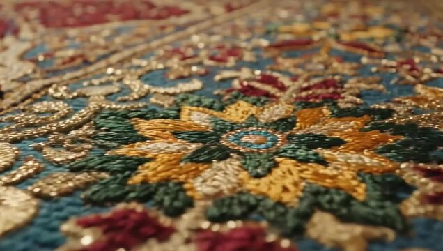 Ornate Persian carpet texture featuring intricate traditional weaving patterns and colorful abstract floral motifs