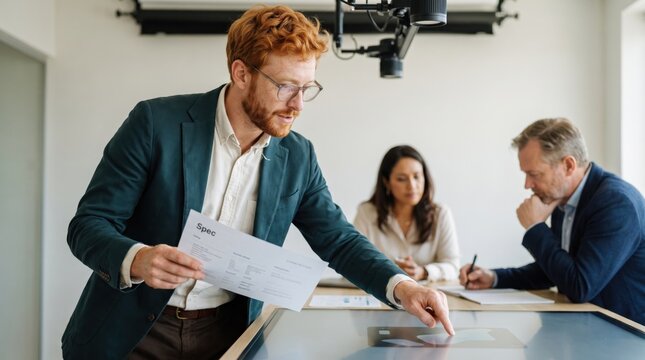 Generative AI, Businessman presenting product specifications in a meeting