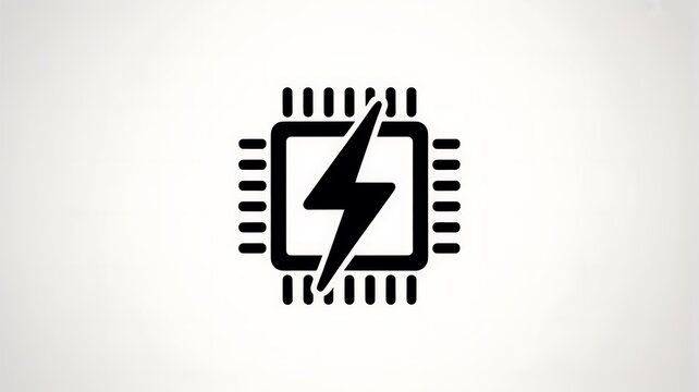 Black computer chip icon with lightning bolt