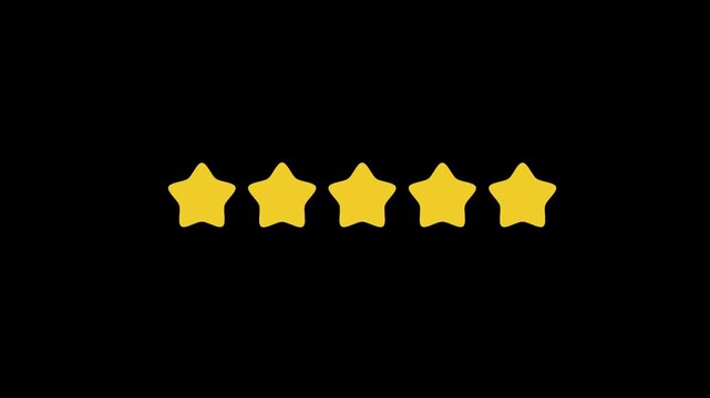 Hand cursor selecting five gold stars on dark background for customer review and quality rating