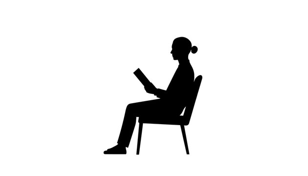 Person Sitting on Chair Reading Book Silhouette Vector Icon.