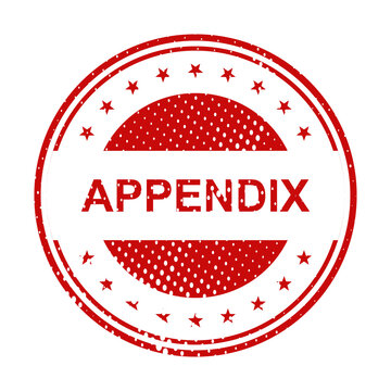 Red vintage appendix circular stamp with geometric pattern illustration