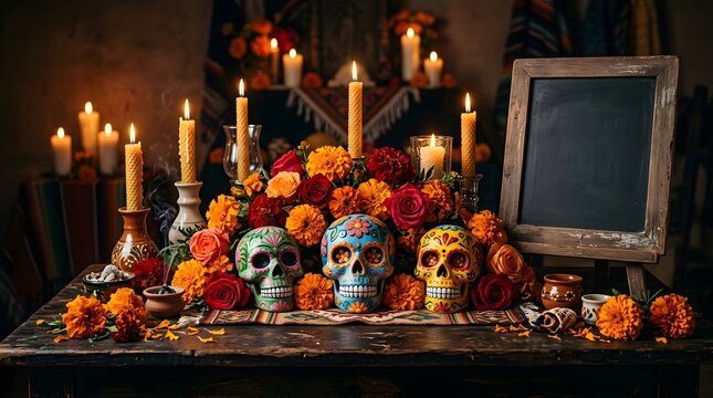 A beautifully arranged halloween still life featuring candles pumpkins and a vintage mirror creating a spooky atmosphere