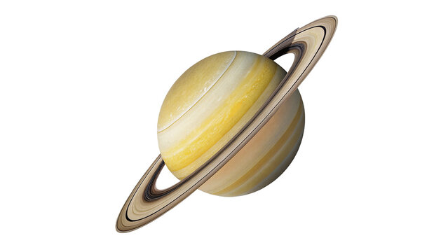 Detailed planetary illustration of gaseous giant saturn planet with rings isolated on transparent background