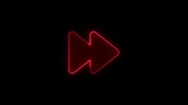 Red neon fast forward icon glowing against dark black background for multimedia interface playback controls motion clip.
