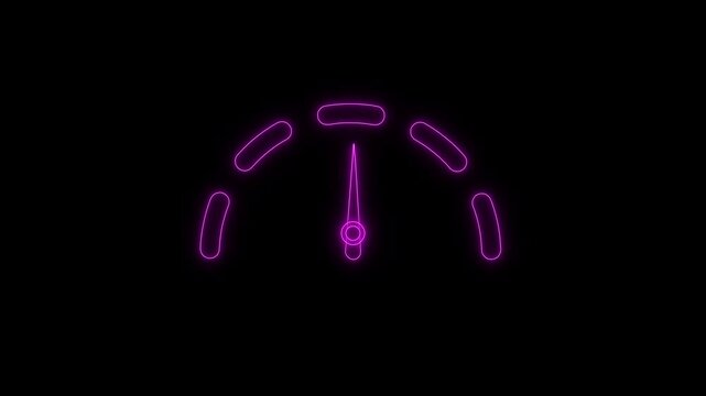 Neon purple fuel gauge icon animation showing empty to full tank transition on black background for digital car dashboard.