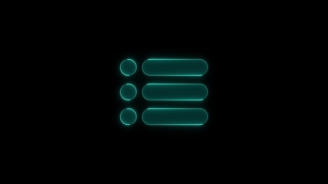 A neon glowing bullet list graphic pulsates with an ethereal cyan light against a dark, minimalist background, ideal for tech interfaces.