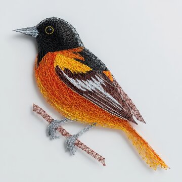 Vibrant Baltimore Oriole Bird Perched On A Branch Stylized Digital Pointillism Art Isolated White