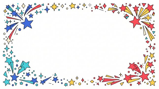 Festive decorative border featuring colorful shooting stars and celestial patterns for party invitations and celebratory event stationery designs