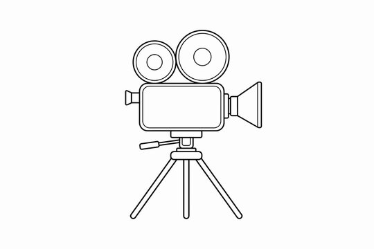 Vintage Movie Camera Line Art. Classic Film Recording and Cinematography Equipment. Filmmaking Photography and Media Concept. Clean Minimal Vector Illustration