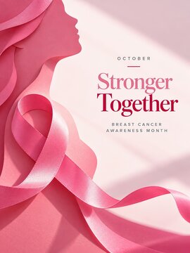 Breast Cancer Month social media post with pink ribbon and creative woman profile