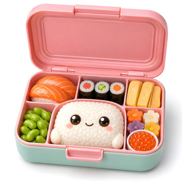 Colorful Kawaii Lunch Box with Sushi and Vegetables