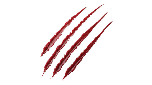 Red bloody claw scratch marks slash texture pattern isolated on transparent background