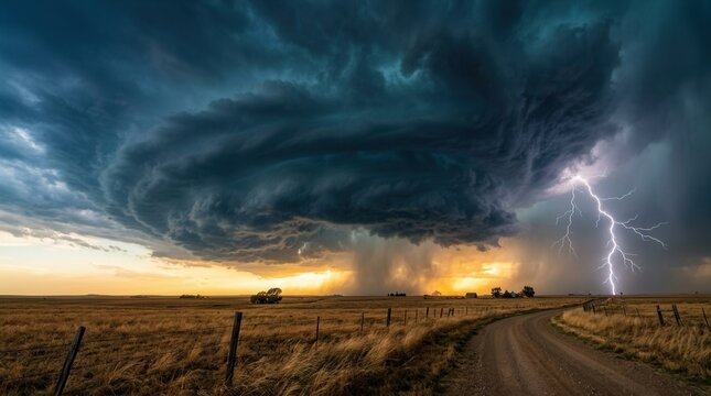 An incredible storm with intense lightning strikes across the horizon