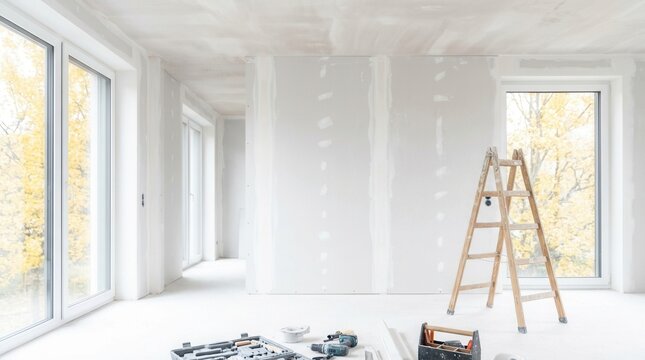 Apartment remodeling and renovation project featuring the installation of plasterboard and gypsum walls.