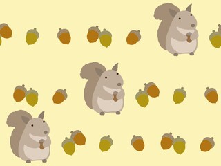 リスとドングリのシームレスパターン　B © Sachi