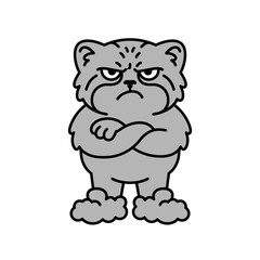 Fototapeta premium Grumpy Cartoon Pallas Cat Character with Arms Crossed Isolated on Transparent Background