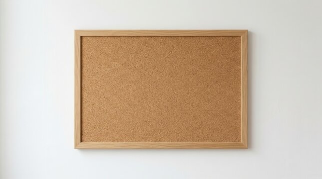 White wall background featuring a corkboard texture with a wooden frame and copy space
