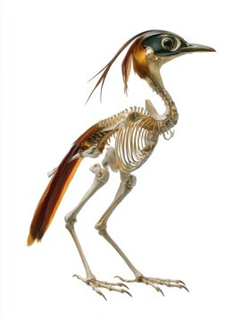 Anatomical Skeleton Of A Roadrunner Bird With Detailed Bone Structure On A Clean White Background