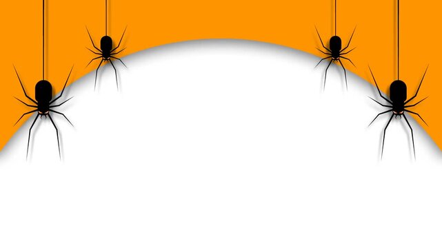 Halloween Background with Hanging Spiders on Orange Frame.