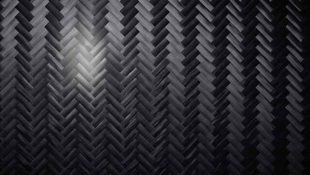 Carbon fiber 3x3 twill weave texture background, large glossy black tows with visible fiber filaments and a soft directional highlight, premium backdrop for automotive design