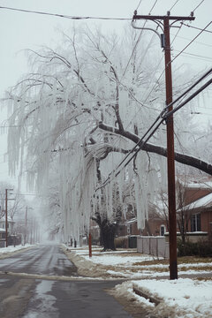 Heavy Ice on Tree Branches Posing Danger to Power Lines, Extreme Weather Series