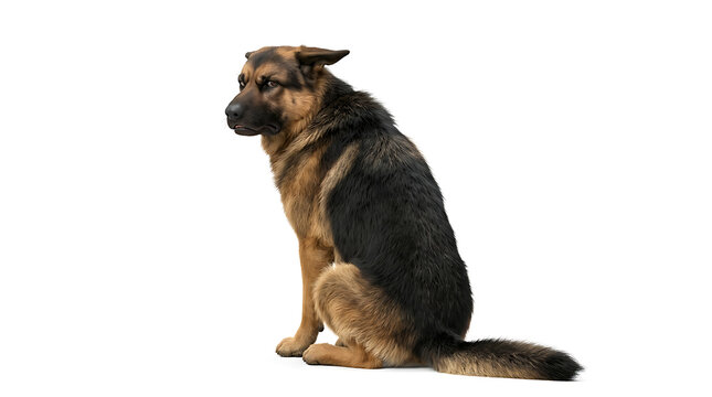 Serious German Shepherd Dog Face sitting on transparent background isolated on white cutout profile