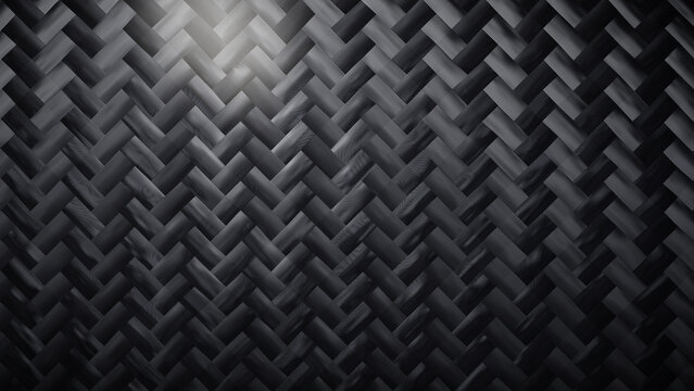 Macro carbon fiber twill weave texture background with oversized tows, high detail woven composite panel showing individual fiber filaments, glossy black material close up for automotive design
