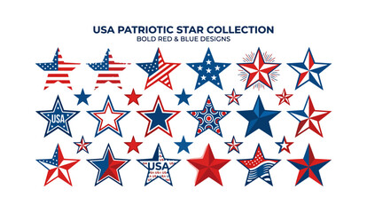 Obraz premium USA patriotic star collection with bold red and blue textured graphic design elements set.