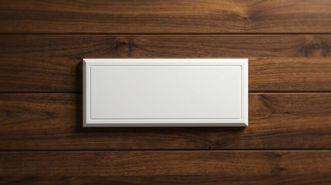 Empty white nameplate with place for mock up on the wooden door of an office entrance