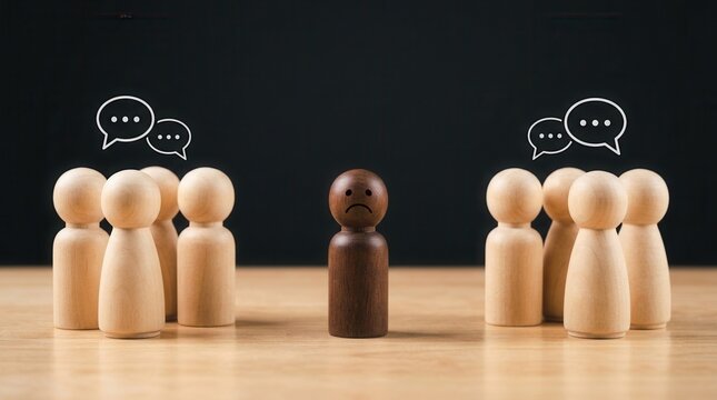 Social exclusion, prejudice, and discrimination illustrated by a single person separated from a group in a conceptual image.