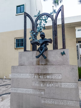 Floriana MALTA - August 12, 2025 - Monument celebrating the centenary of Malta Union of Teachers in Mall Garden