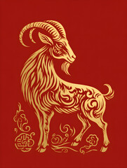 Fototapeta premium 2027 Fire Goat Chinese Zodiac Symbol on Red Background