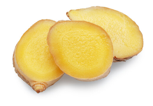Slices of ginger root isolated on a white background