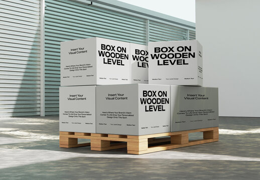 Cardboard Boxes On Wood 3D Mockup
