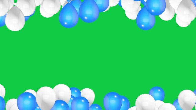 Blue and White Balloons Frame Border on Green Screen animation ,Chroma Key Birthday Party Celebration and Sale Videos isolated motion design element
