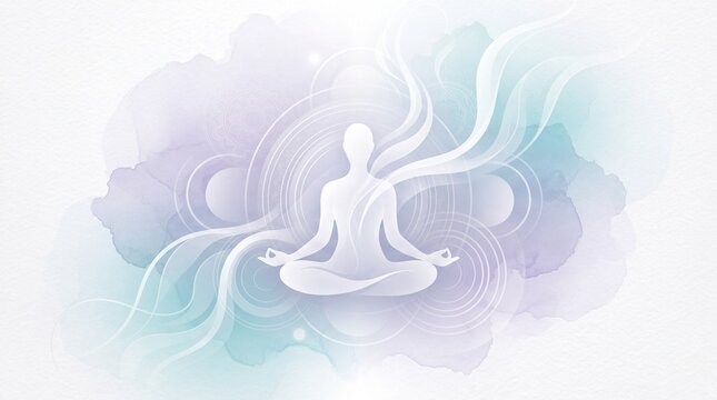 Peaceful Meditation and Mindfulness Silhouette with Pastel Watercolor Background