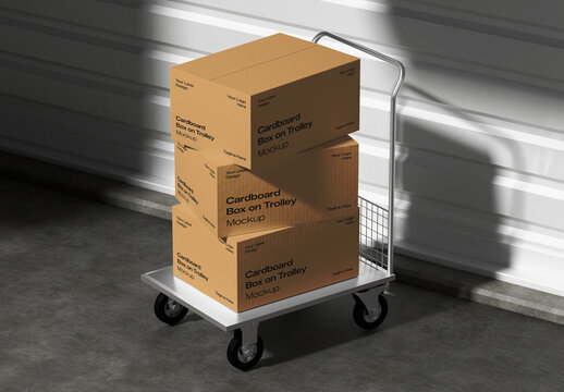 Hand Truck With Boxes 3D Mockup