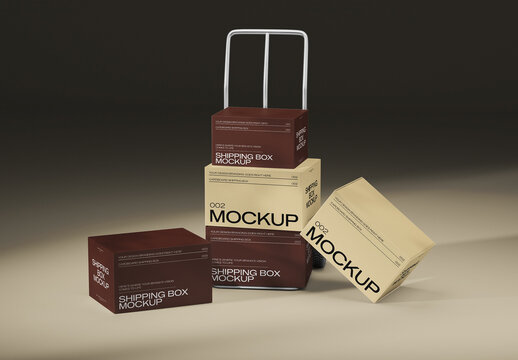 Minimal Hand Truck With Boxes 3D Mockup