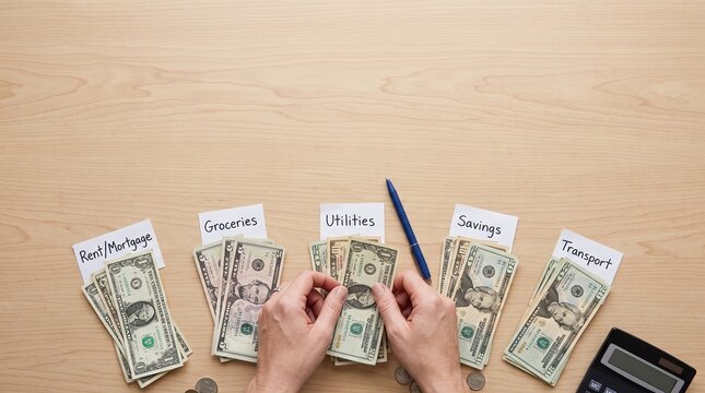 限られた現金を生活費ごとに分けて家計管理する手元