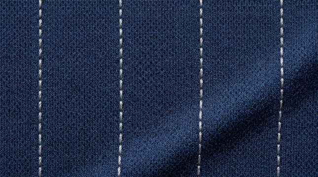 Dark blue fabric texture with vertical pinstripe stitching and woven pattern generated using ai