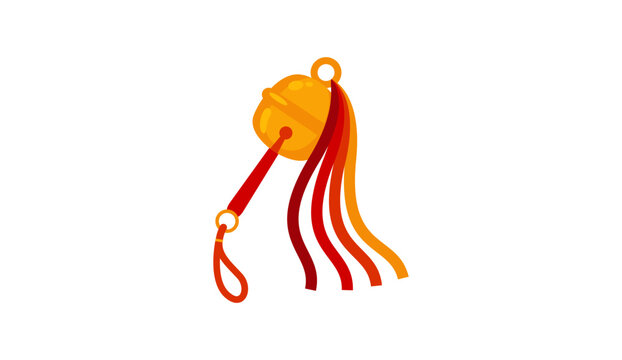 Traditional Japanese Suzu Bell Vector Illustration with Red and Gold Ribbons
